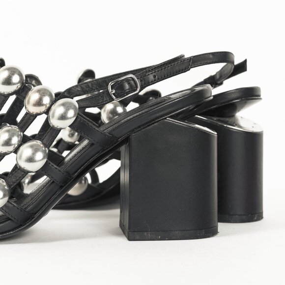 Alexander Wang Nadia Black Leather Studded-Cage Sandals - Picture 8 of 9